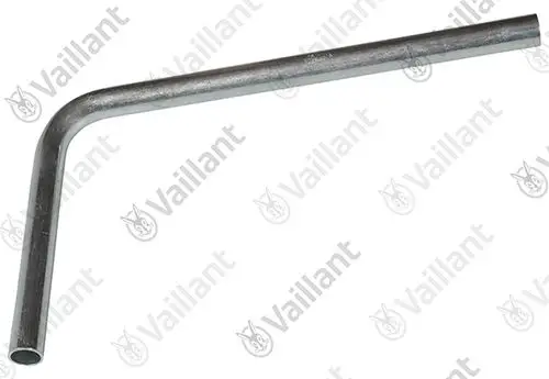 Vaillant Gasrohr in gebogener Form, hergestellt aus Metall, mit einem Ende offen und dem anderen Ende abgerundet.